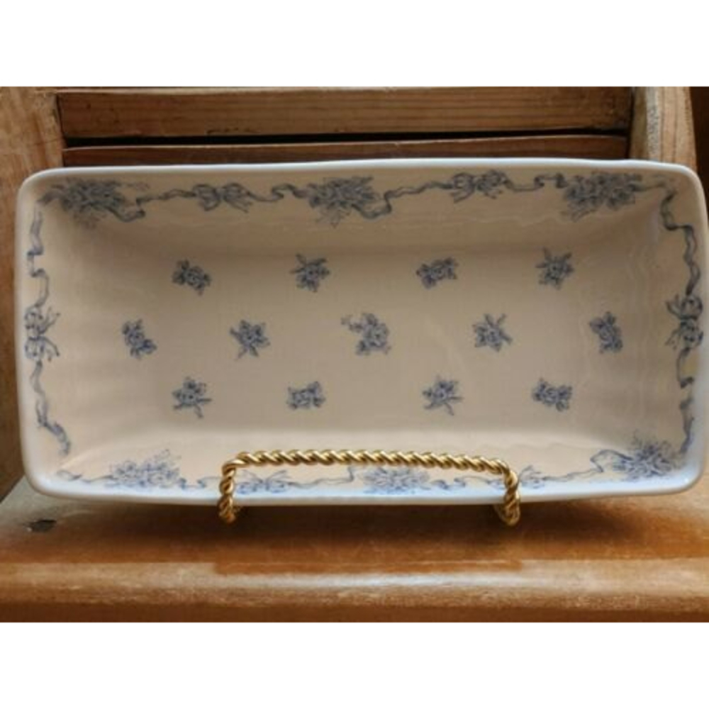 Laura Ashley Ribbons Vanity/Dresser Jewelry Dish Tray England 1980s Blue Floral